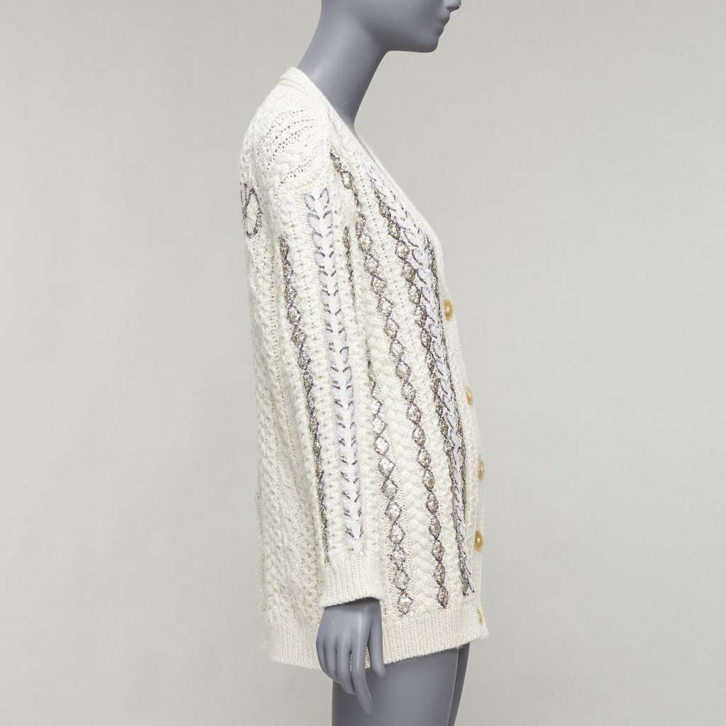 Valentino Garavani Sequin Logo Cardigan Beige Wool Never worn - Box View