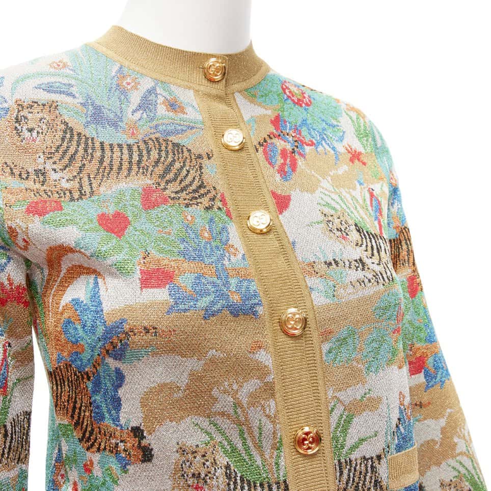 Gucci Oriental Tiger Cardigan Silver Viscose Never worn - Back View