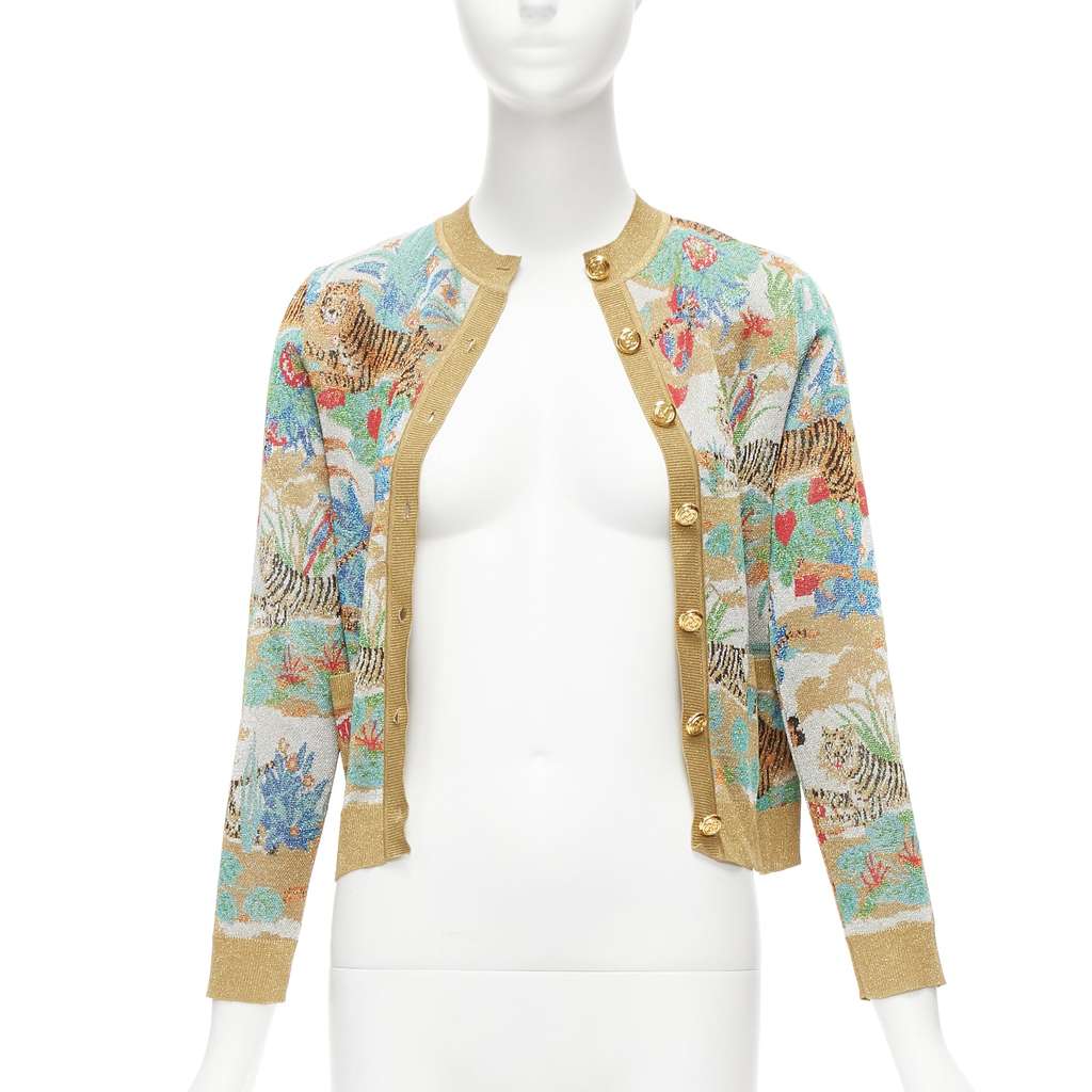 Gucci Oriental Tiger Cardigan Silver Viscose Never worn - Inside View