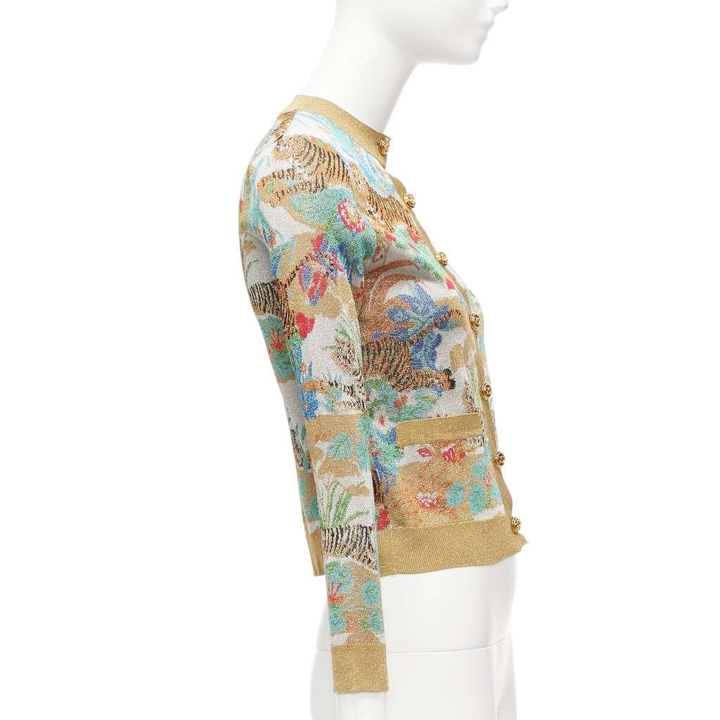 Gucci Oriental Tiger Cardigan Silver Viscose Never worn - Box View