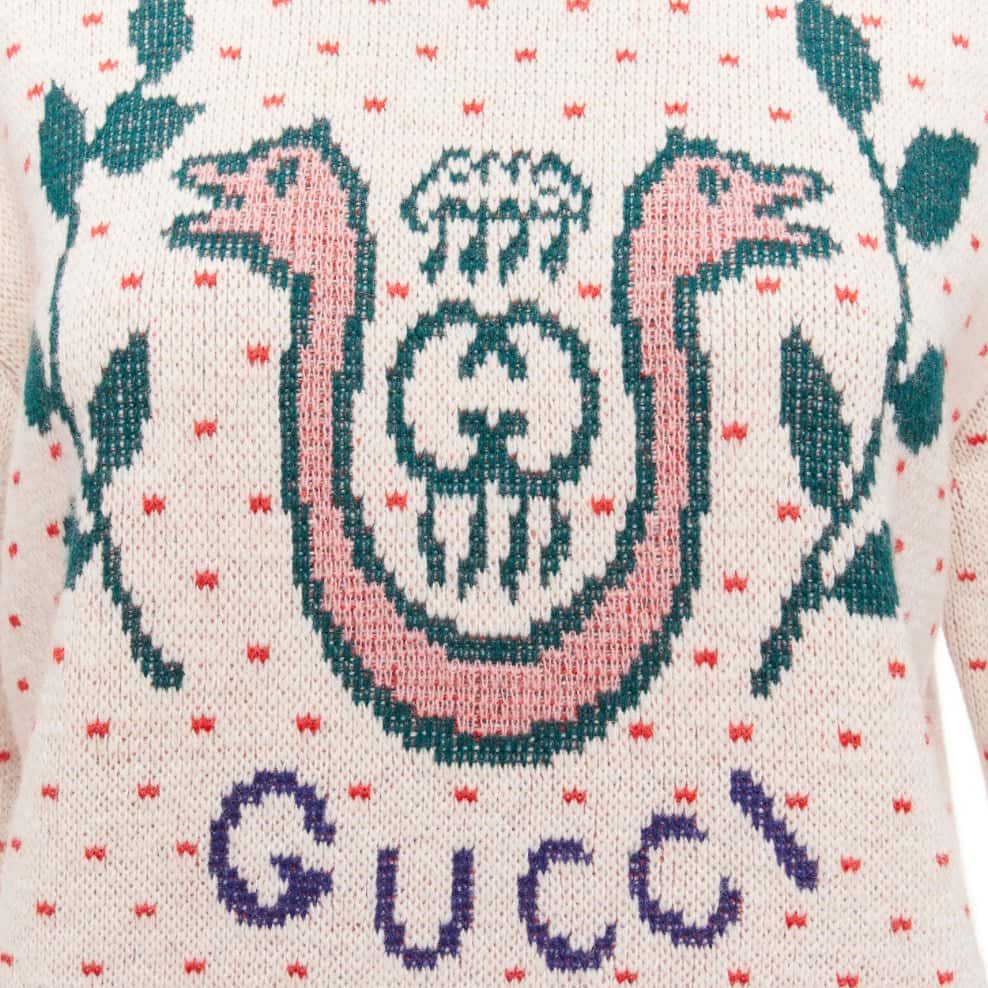 Gucci Fairisle Crest Sweater Beige Wool Never worn - Back View