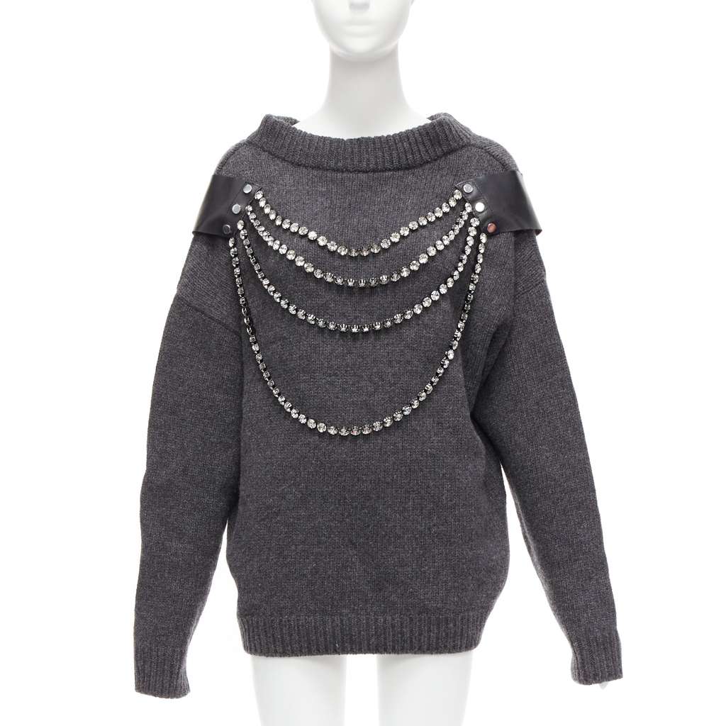 Christopher Kane Rhinestone Sweater Dress Grey Wool Never worn - Front View