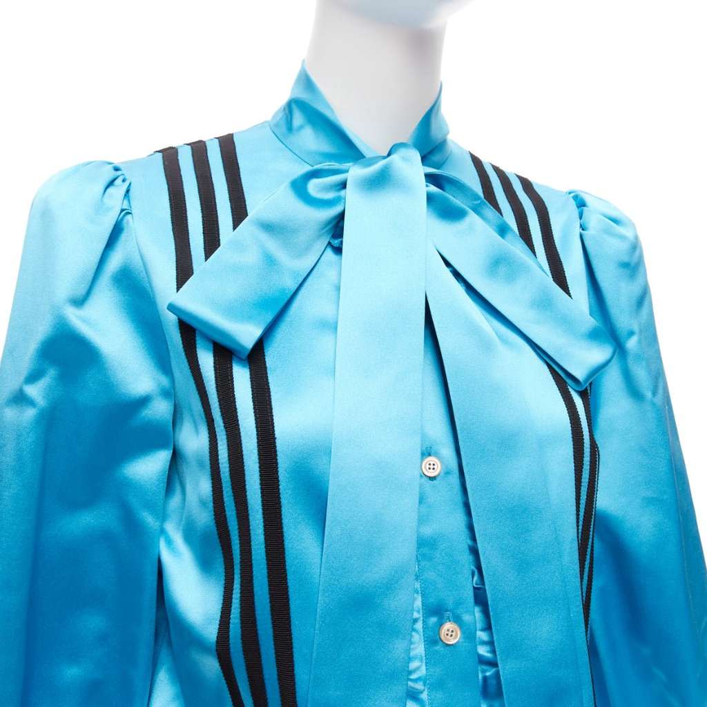 Gucci 3 Stripe Blouse Blue Silk Very good - Back View