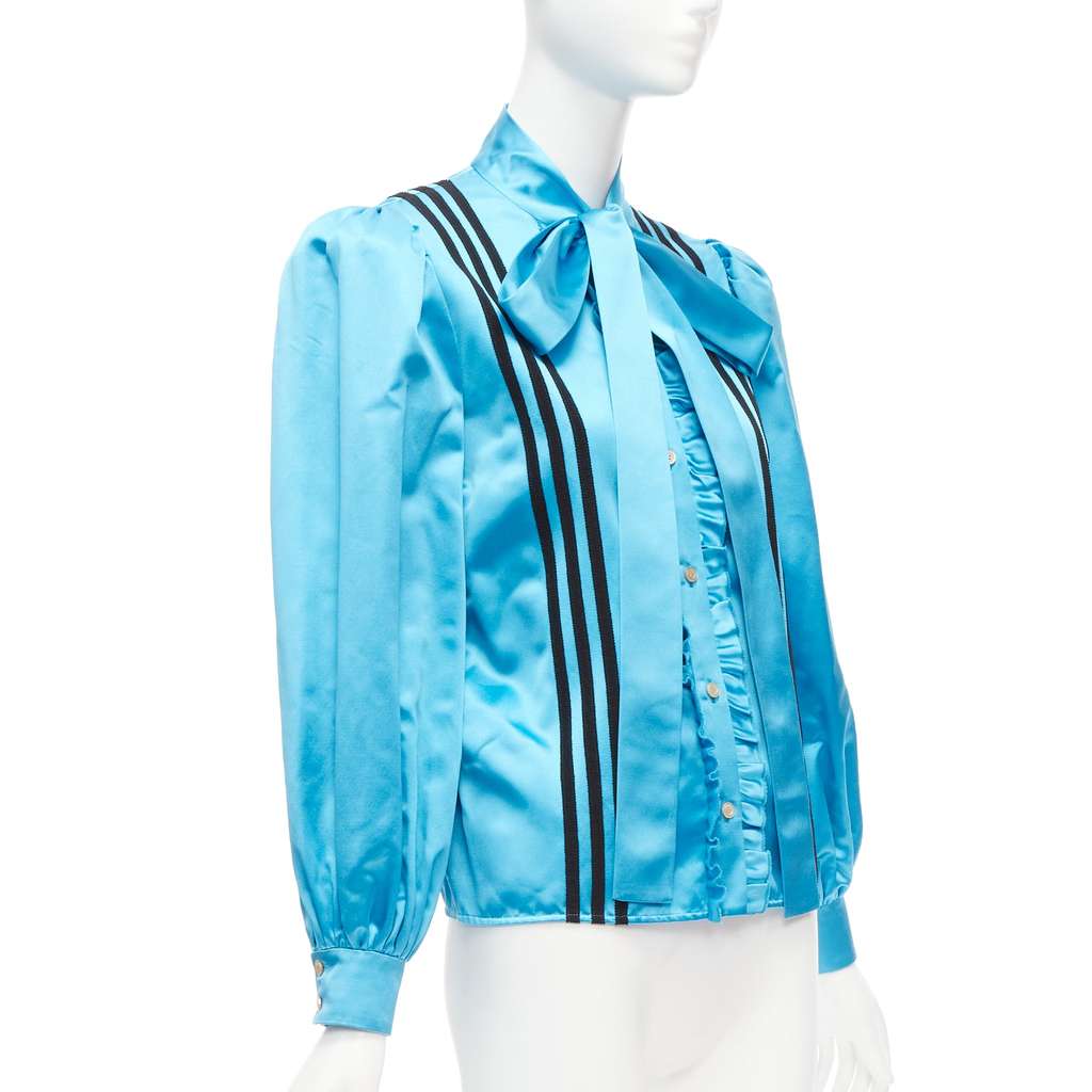 Gucci 3 Stripe Blouse Blue Silk Very good - Inside View