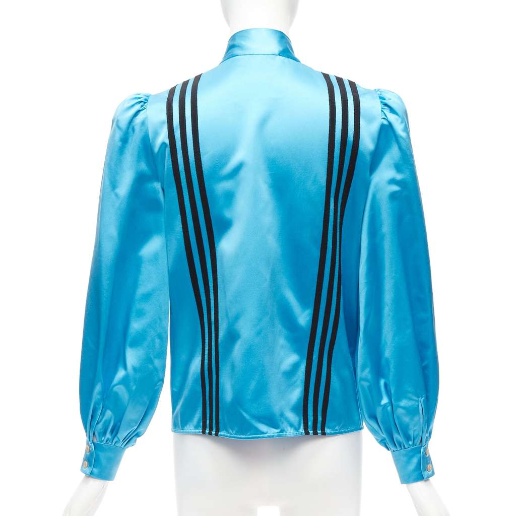 Gucci 3 Stripe Blouse Blue Silk Very good - Box View