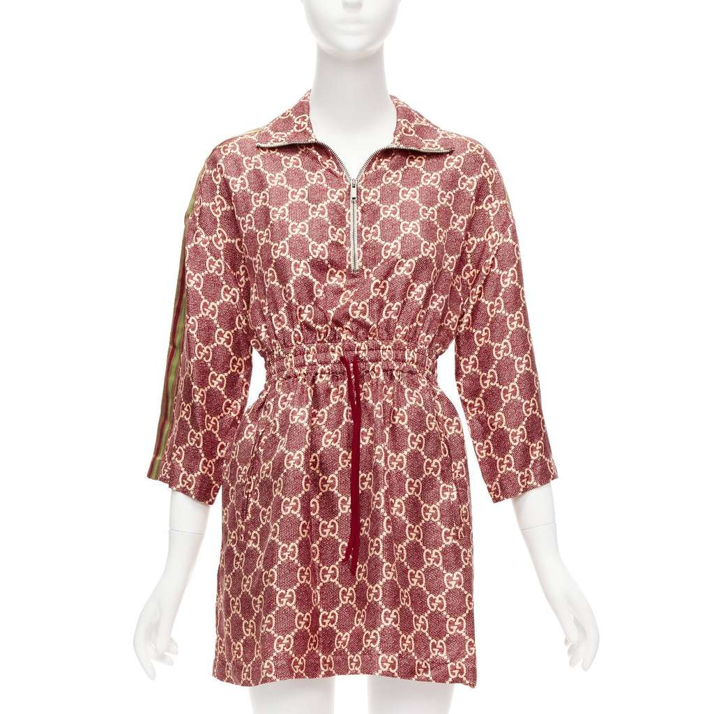 Gucci GG Monogram Dress Red Silk Very good - Front View