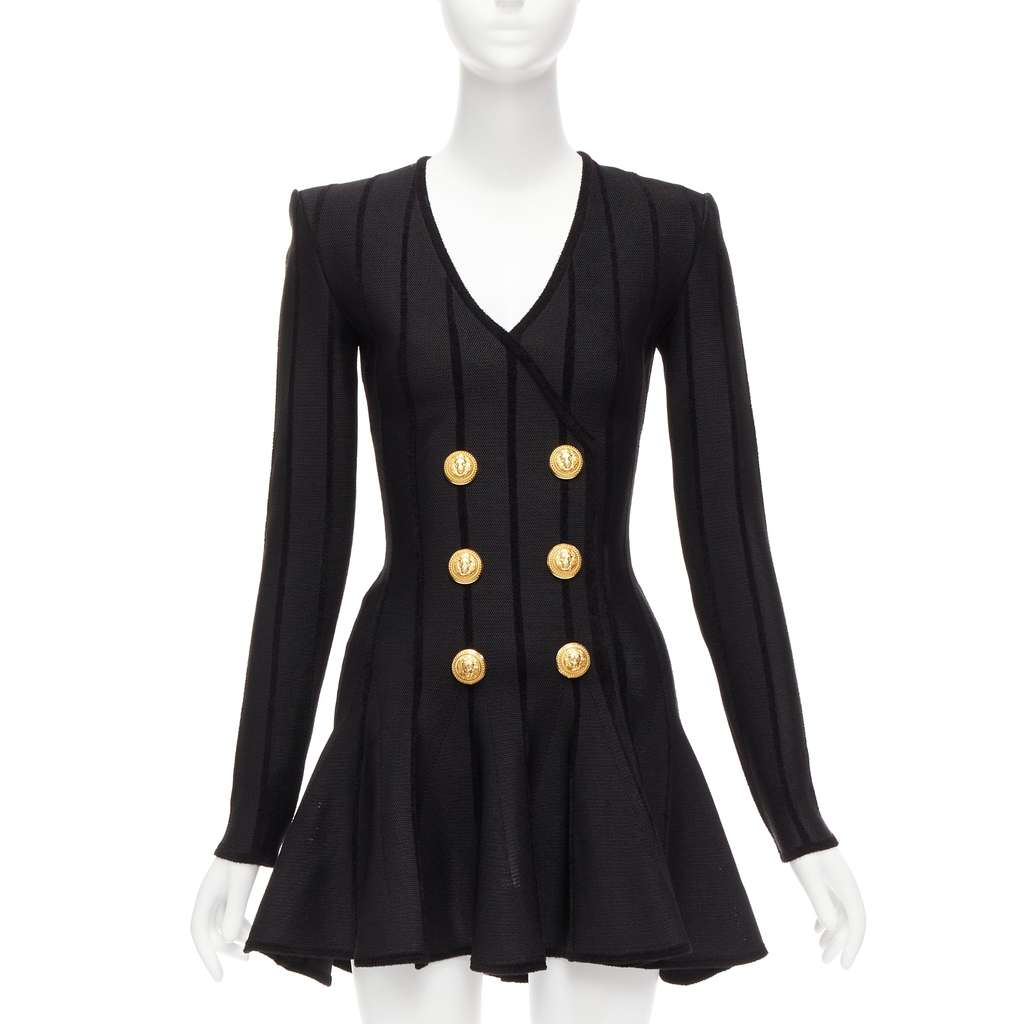 Balmain Striped Chenille Dress Black Viscose Never worn - Front View