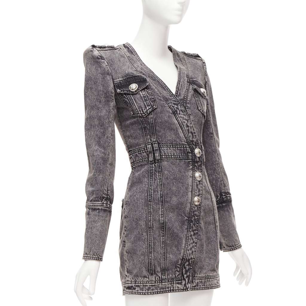 Balmain Acid Denim Dress Grey Cotton Never worn - Inside View