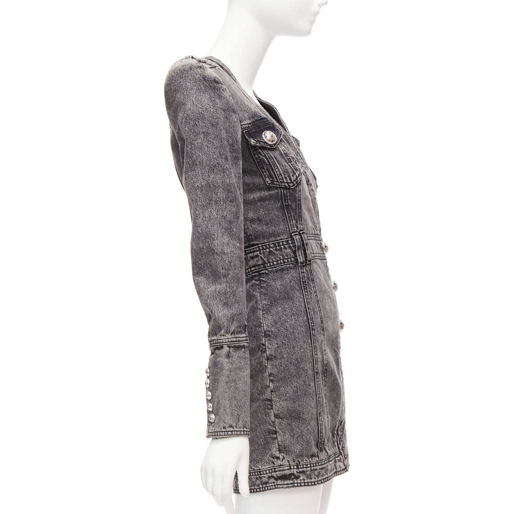 Balmain Acid Denim Dress Grey Cotton Never worn - Model View