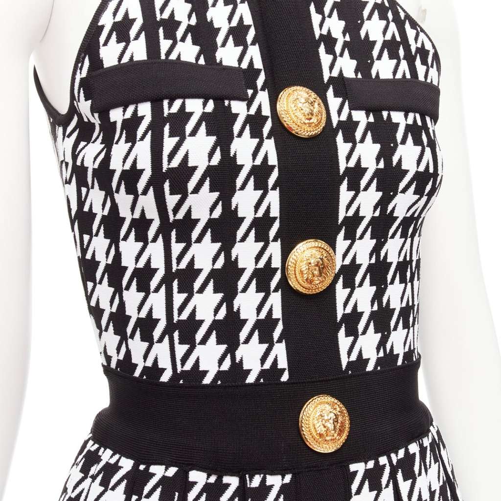 Balmain Houndstooth Halter Dress Black Viscose Never worn - Back View