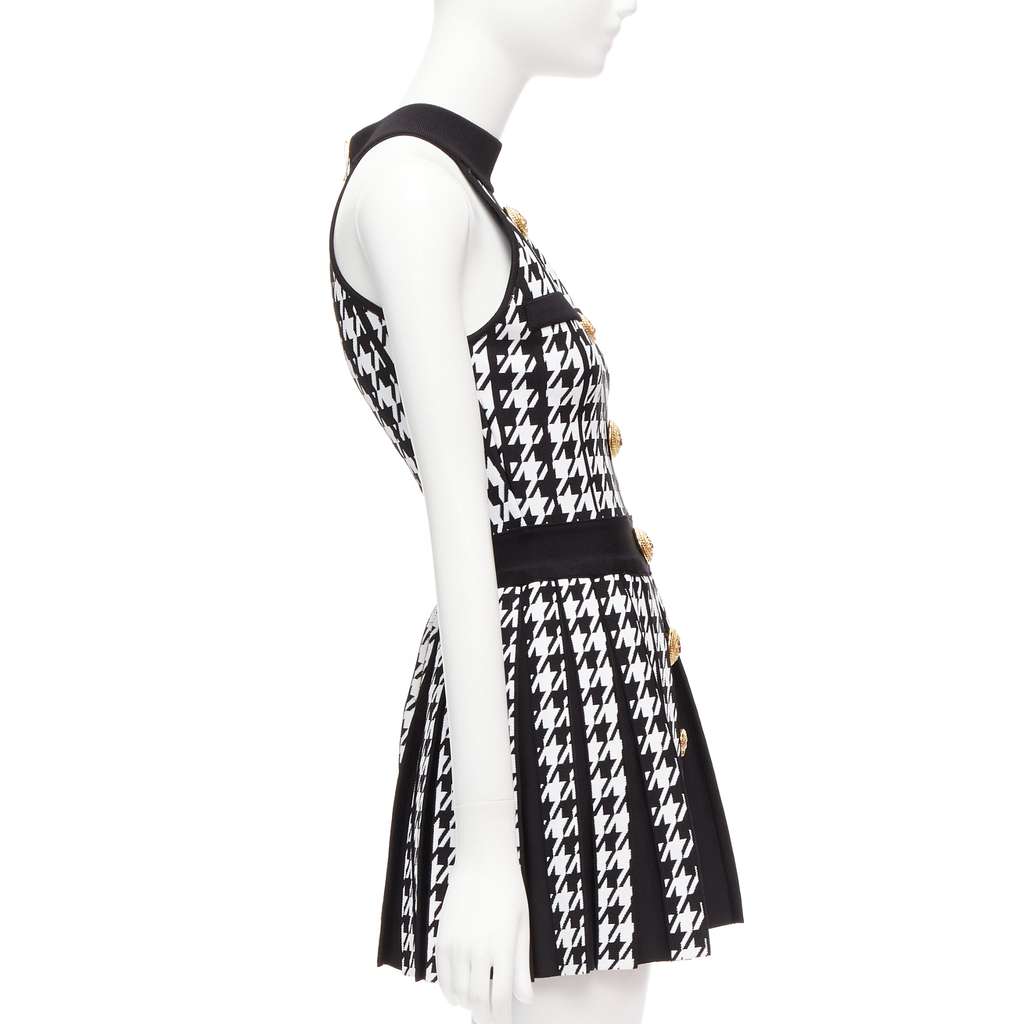 Balmain Houndstooth Halter Dress Black Viscose Never worn - Model View