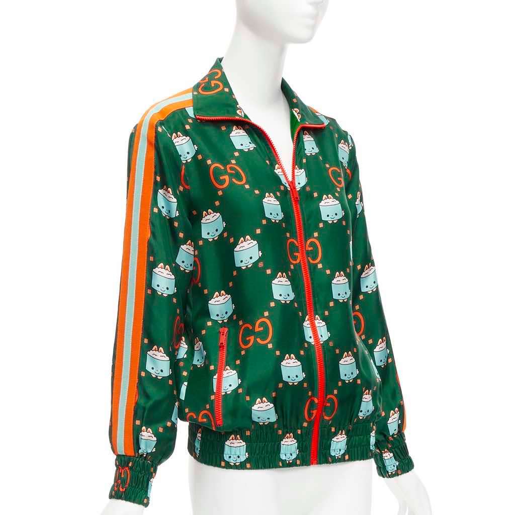Gucci Green Orange Silk Jacket Green Silk Never worn - Front View