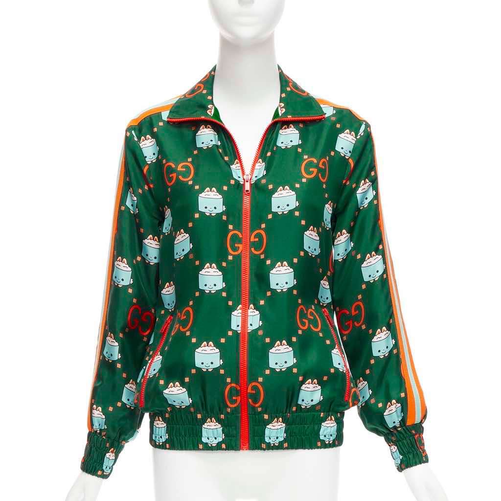Gucci Green Orange Silk Jacket Green Silk Never worn - Inside View