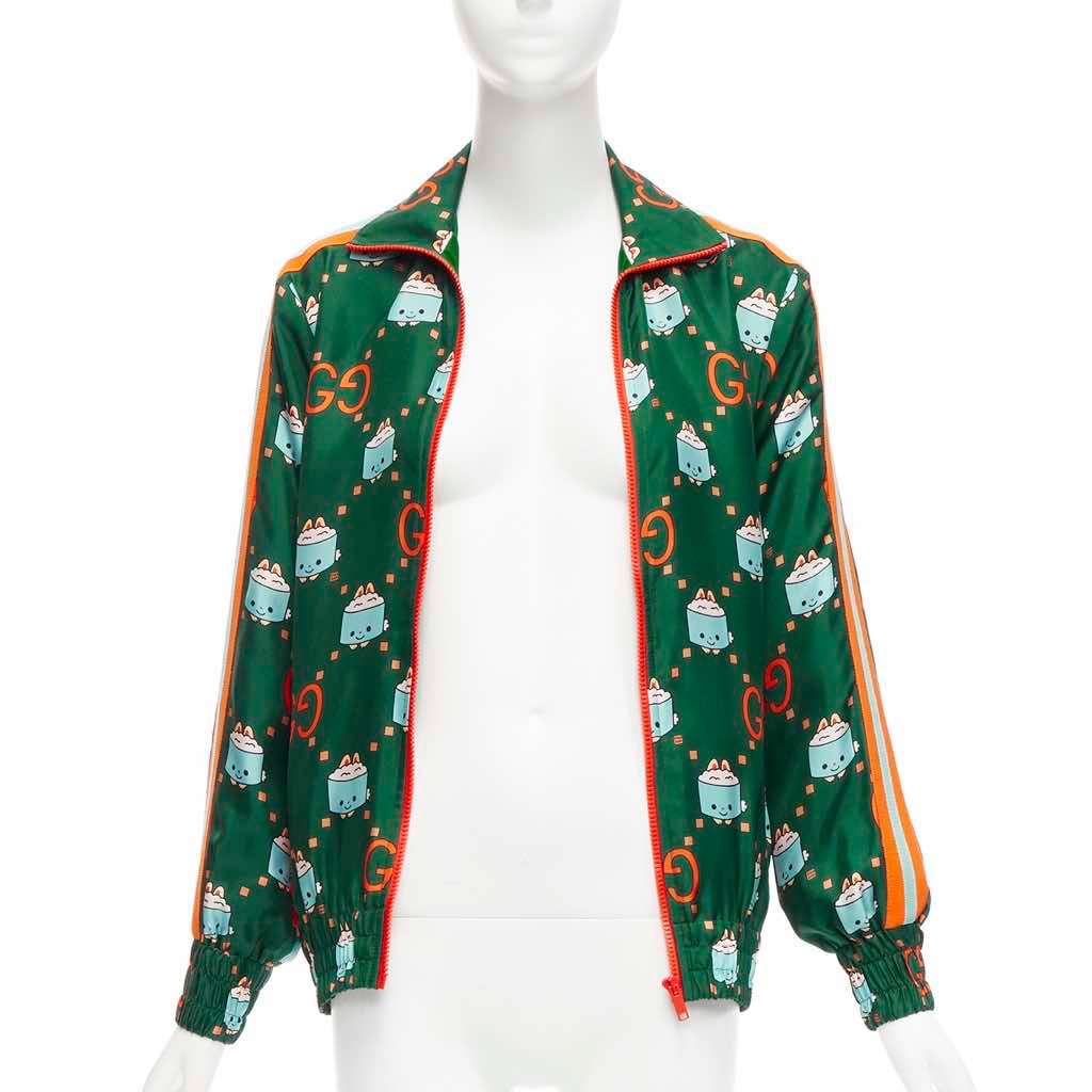 Gucci Green Orange Silk Jacket Green Silk Never worn - Model View