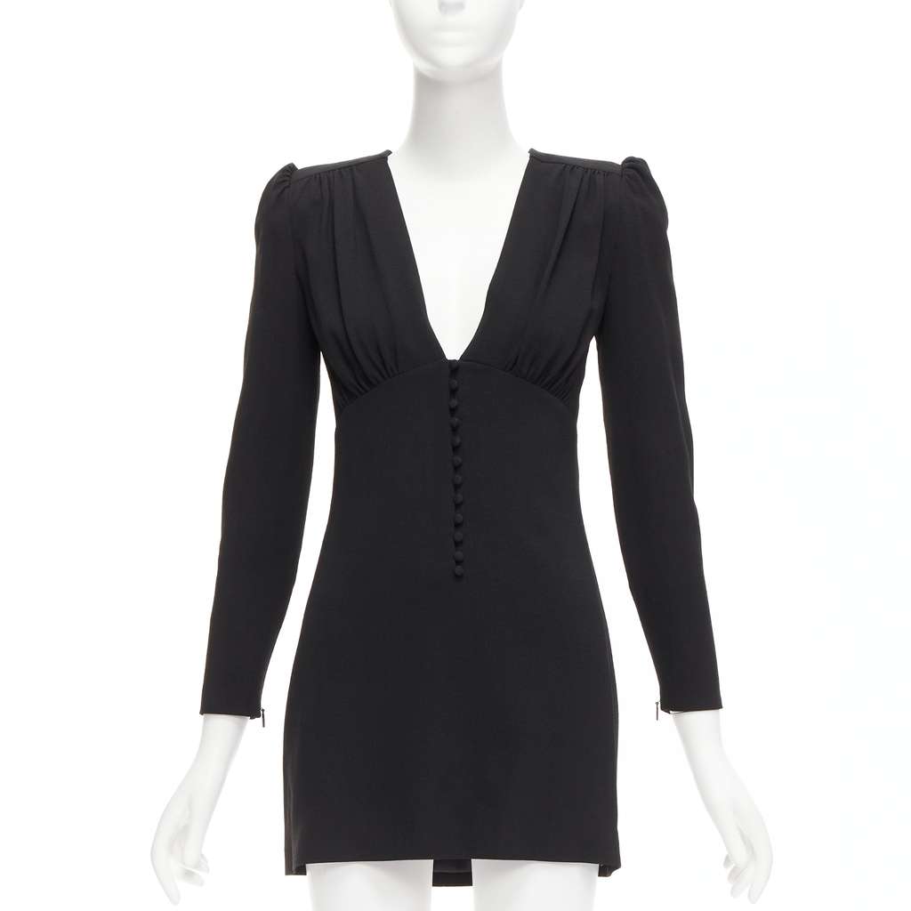 Saint Laurent Deep V Mini Dress Black Never worn - Front View