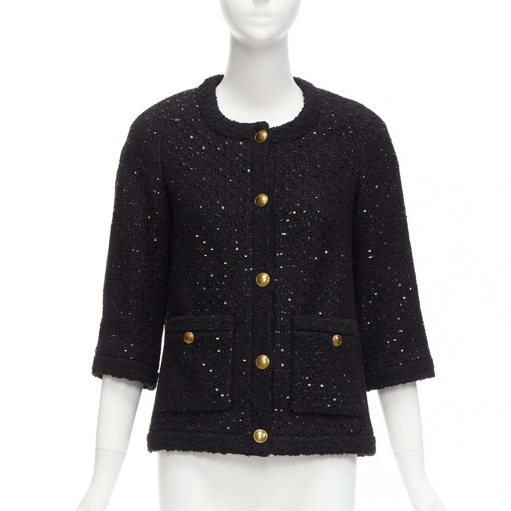 Saint Laurent Black Wool Tweed Jacket Black Wool Never worn - Front View