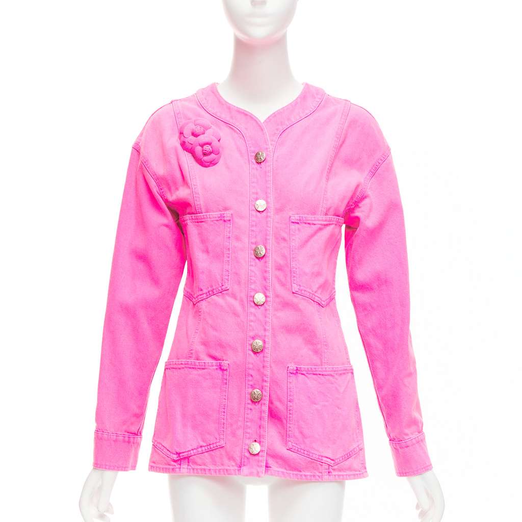 Chanel Pink Cotton Camellia Jacket Pink Cotton Very good - Front View