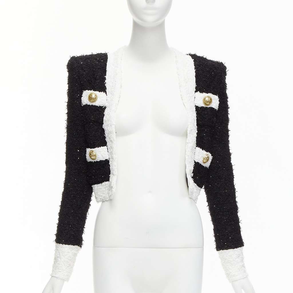 Balmain Black White Tweed Blazer Black Viscose Never worn - Inside View