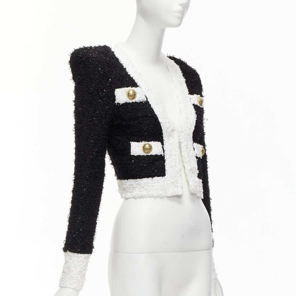 Balmain Black White Tweed Blazer Black Viscose Never worn - Model View