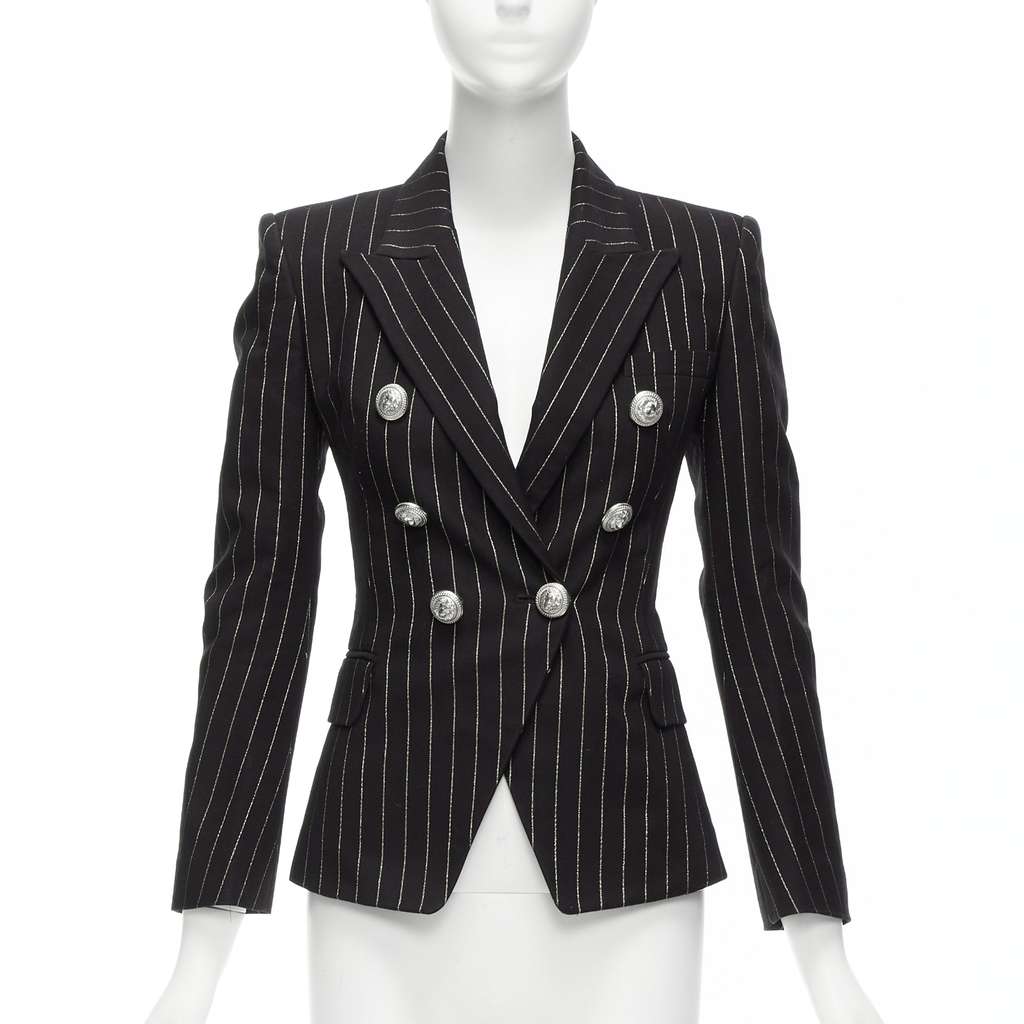 Balmain Gold Striped Blazer Black Cotton Never worn - Front View