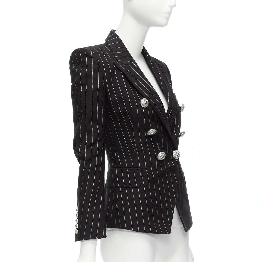 Balmain Gold Striped Blazer Black Cotton Never worn - Model View