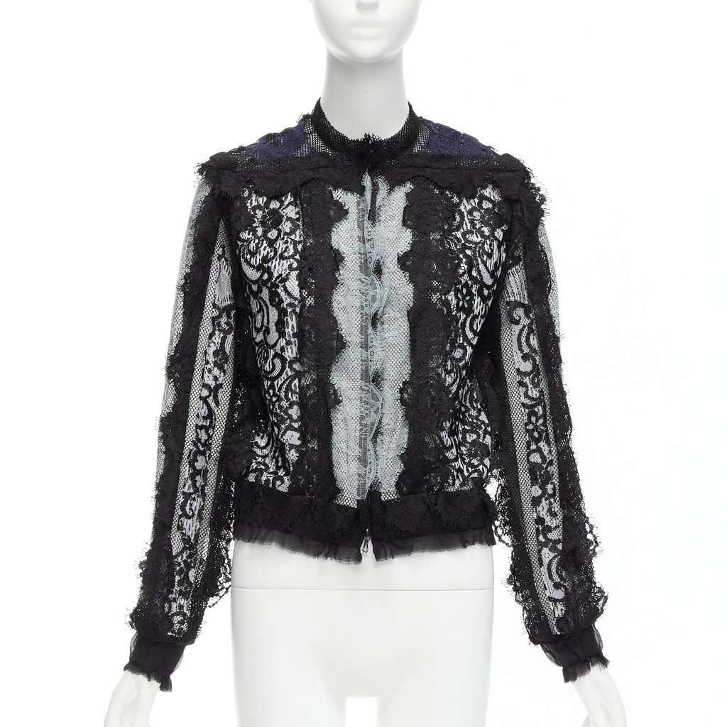 Lanvin Lace Sheer Jacket Blue Cotton Never worn - Front View
