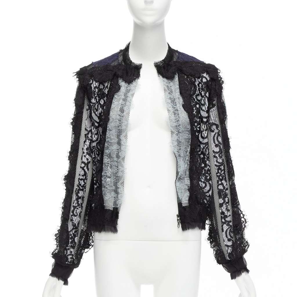 Lanvin Lace Sheer Jacket Blue Cotton Never worn - Inside View