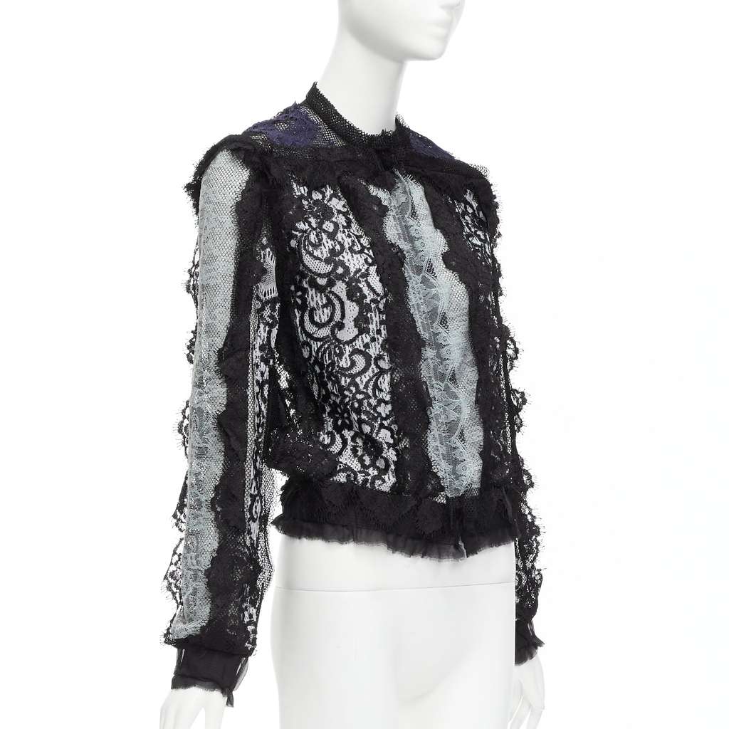 Lanvin Lace Sheer Jacket Blue Cotton Never worn - Model View