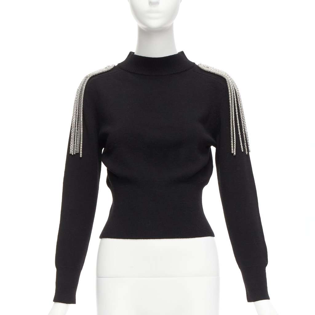 Christopher Kane Chain Shoulder Sweater Black Wool Never worn - Front View