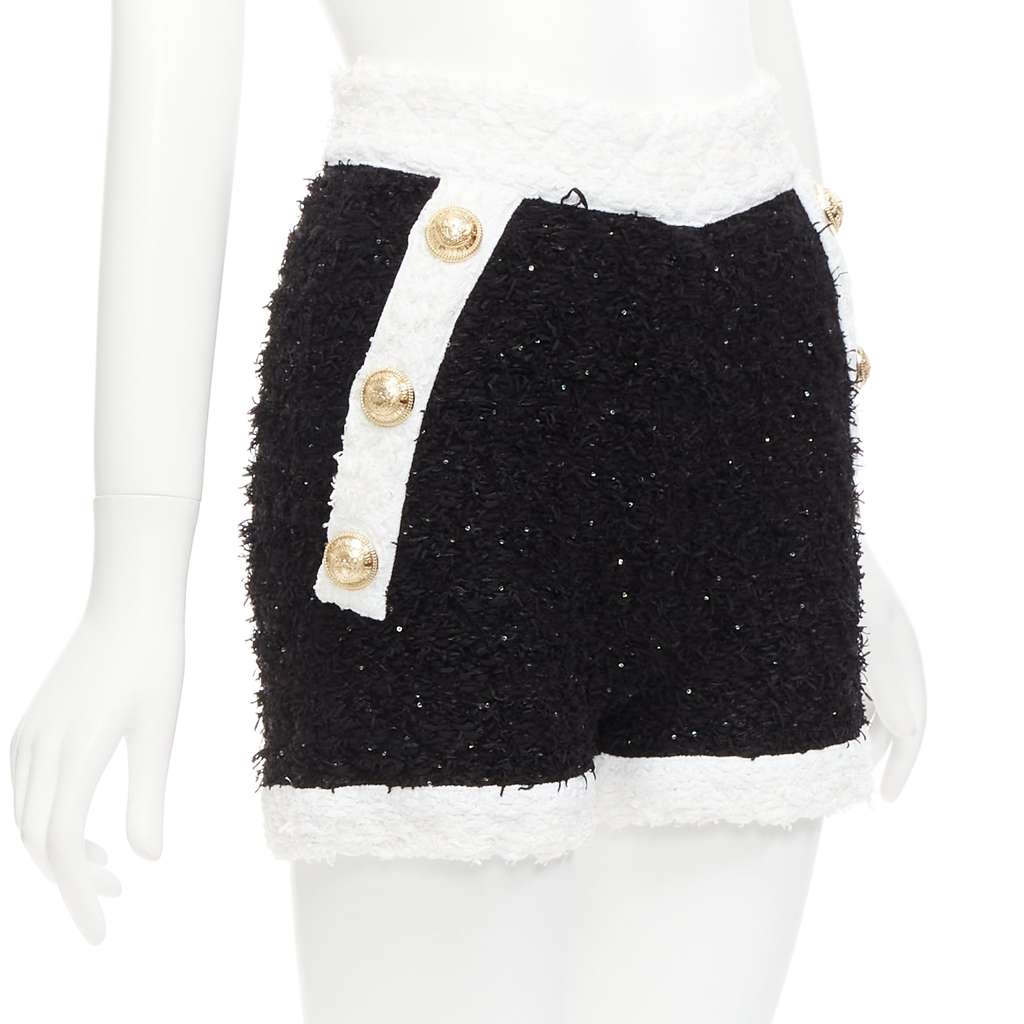 Balmain Sequins Tweed Shorts Black Viscose Never worn - Front View