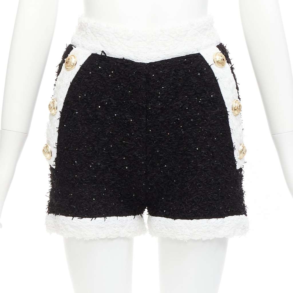 Balmain Sequins Tweed Shorts Black Viscose Never worn - Inside View