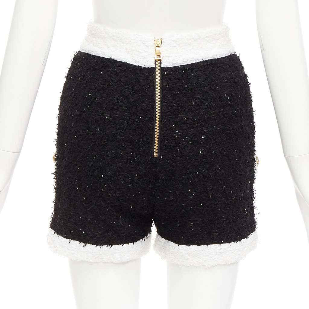 Balmain Sequins Tweed Shorts Black Viscose Never worn - Box View
