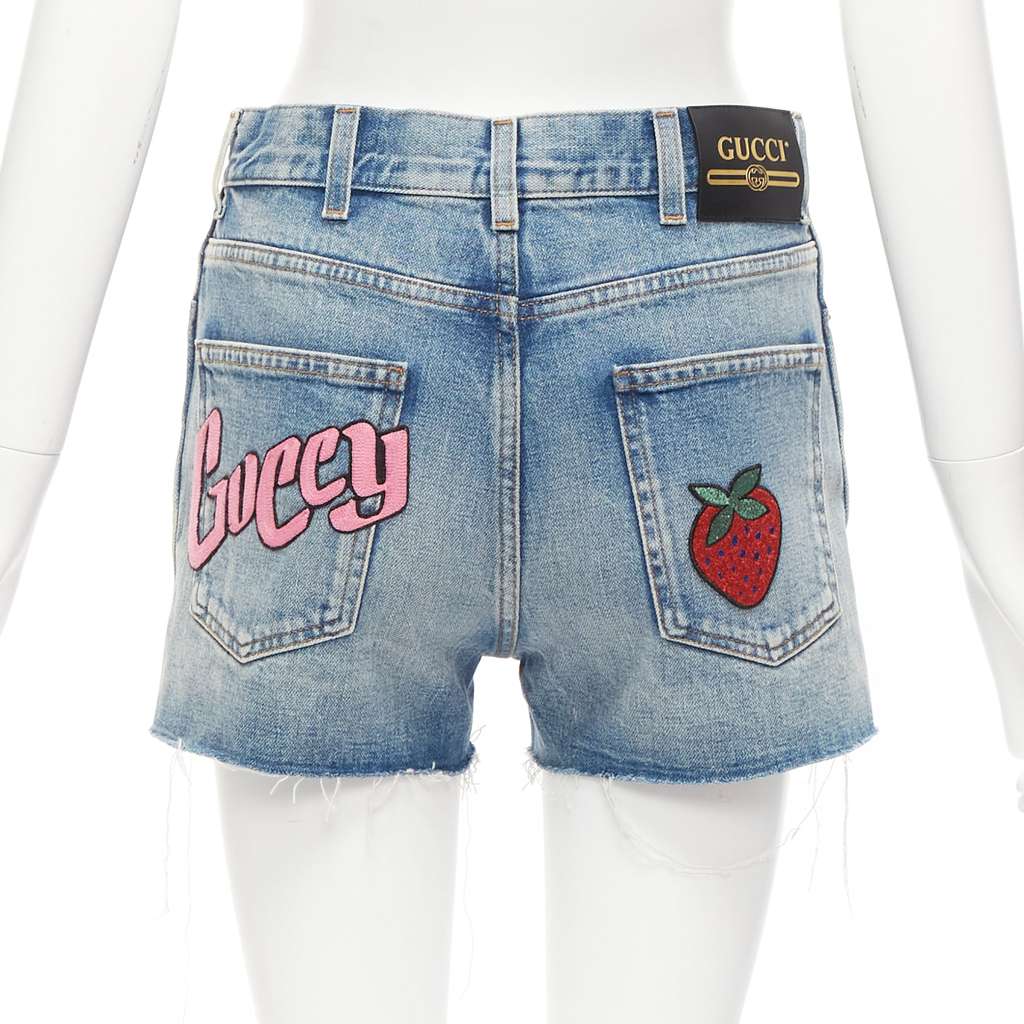 Gucci Graffiti Denim Shorts Blue Never worn - Front View