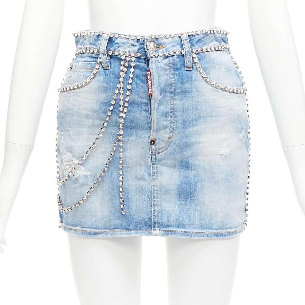 Dsquared2 Crystal Skirt Shorts Blue Cotton Never worn - Front View
