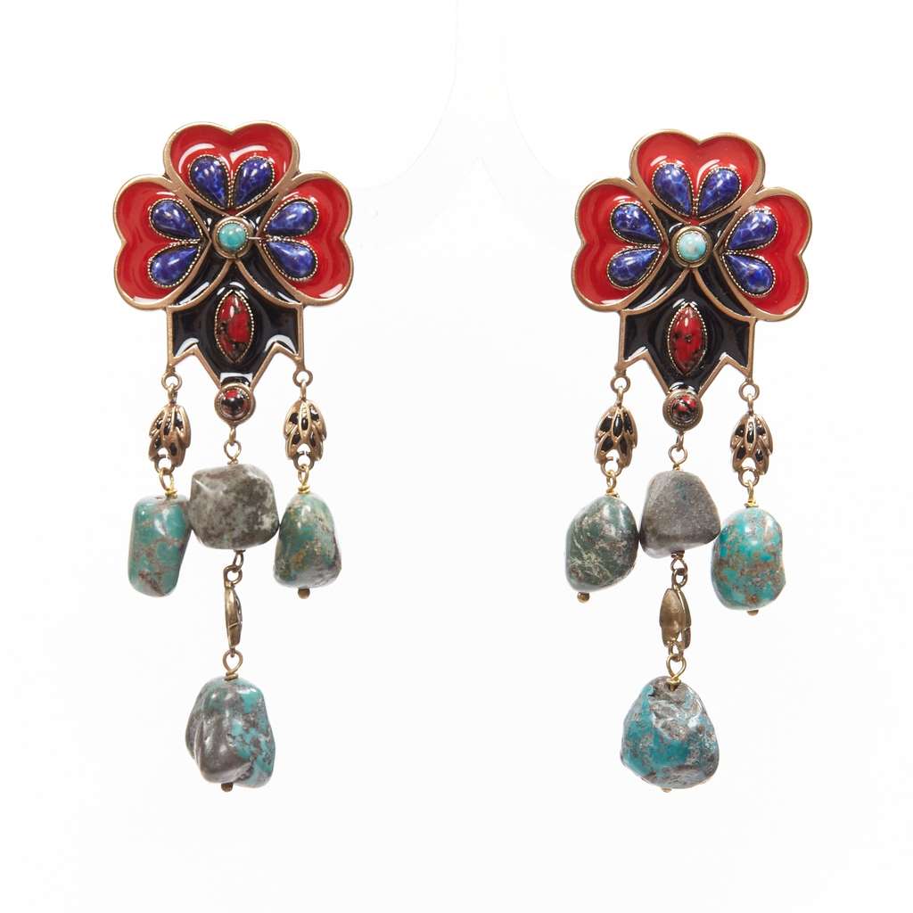 Etro Enamel Flower Earrings Grey Metal Very good - Back View
