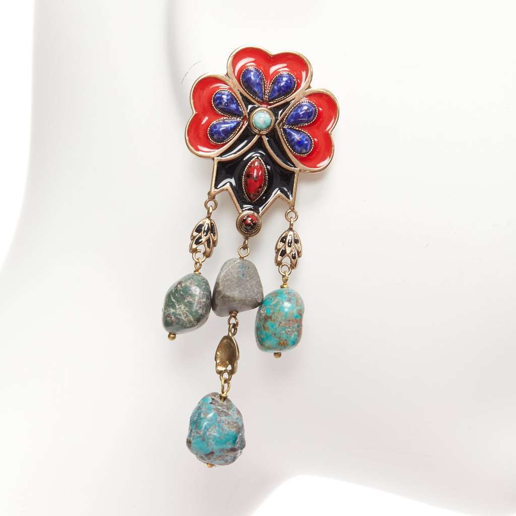 Etro Enamel Flower Earrings Grey Metal Very good - Box View