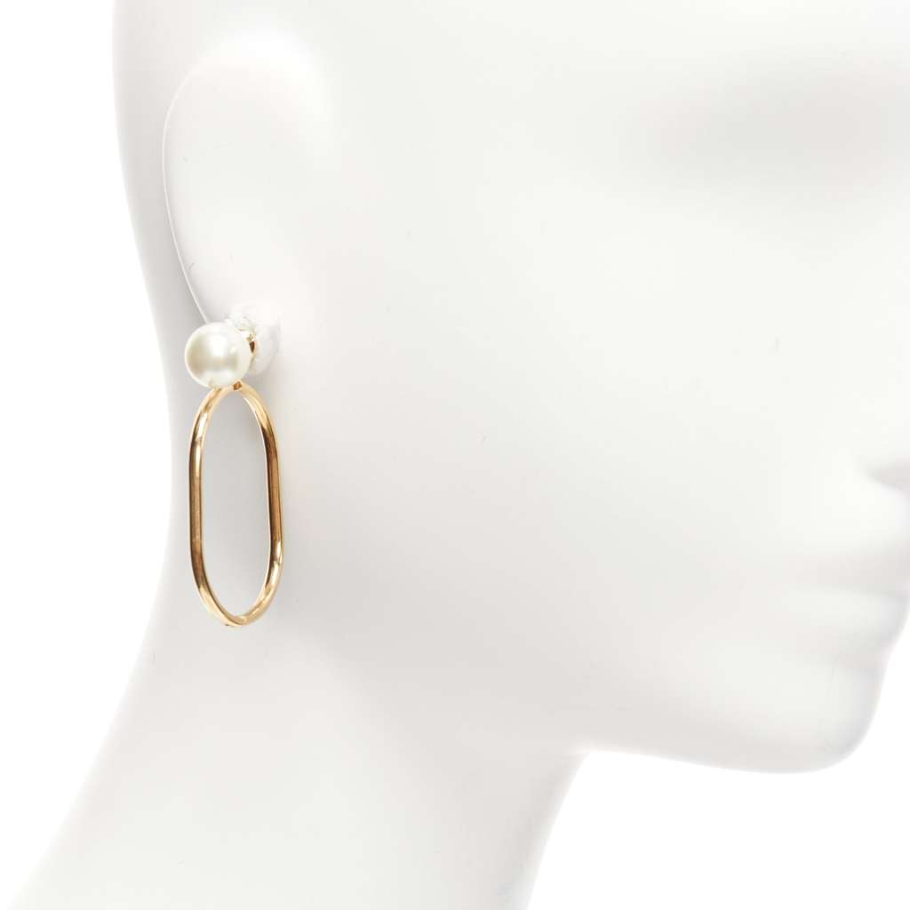 Dior Oval Hoop Earrings Gold Pearl Very good - Front View