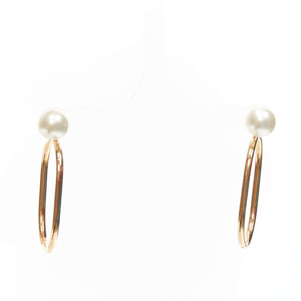 Dior Oval Hoop Earrings Gold Pearl Very good - Back View