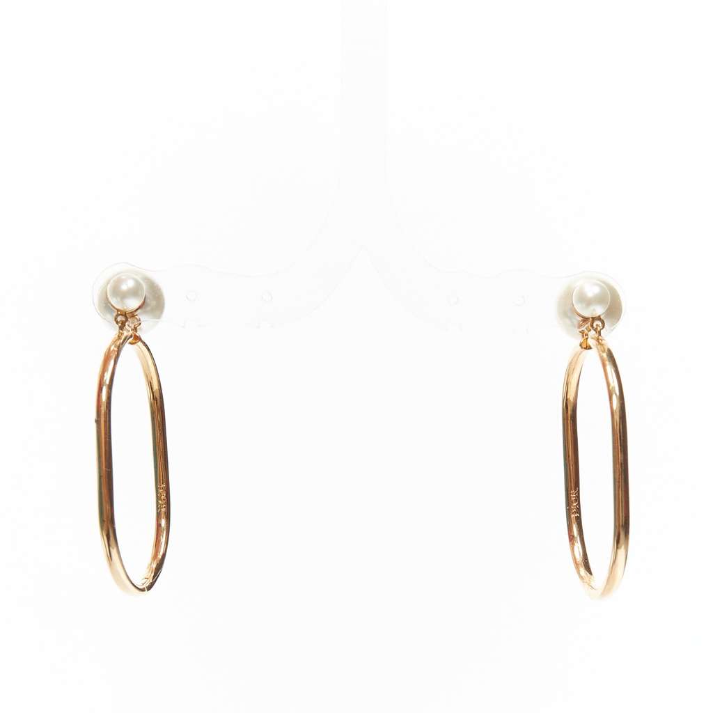 Dior Oval Hoop Earrings Gold Pearl Very good - Inside View