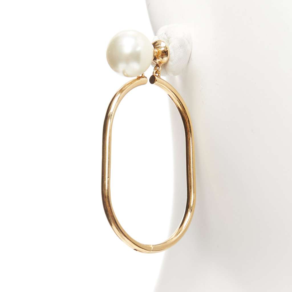 Dior Oval Hoop Earrings Gold Pearl Very good - Box View