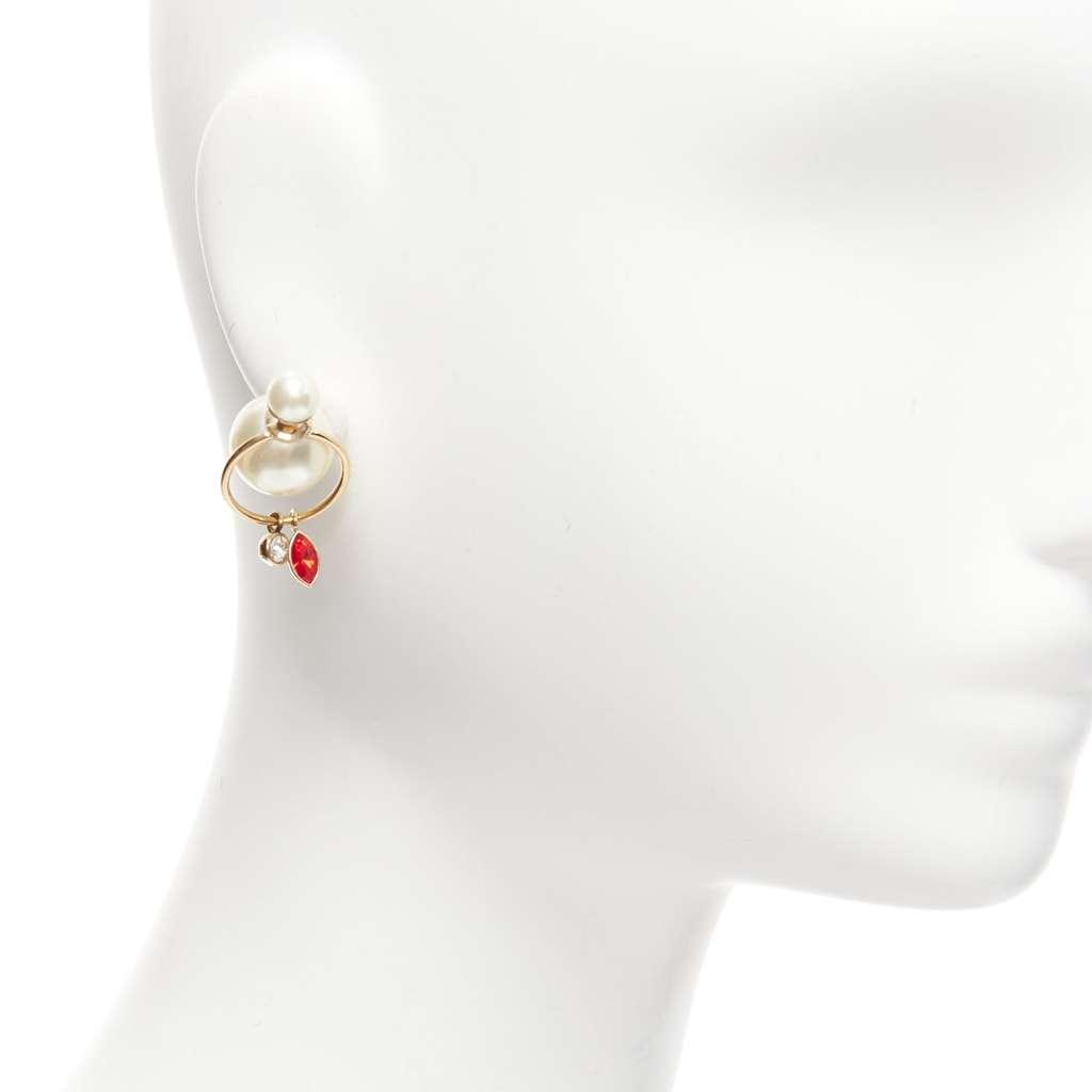 Dior Crystal Hoop Earrings Gold Pearl Very good - Front View