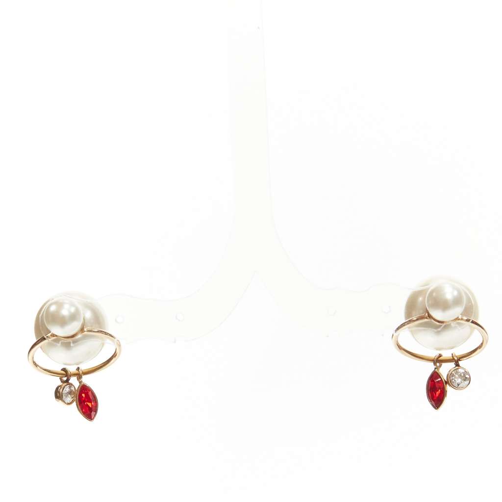 Dior Crystal Hoop Earrings Gold Pearl Very good - Back View