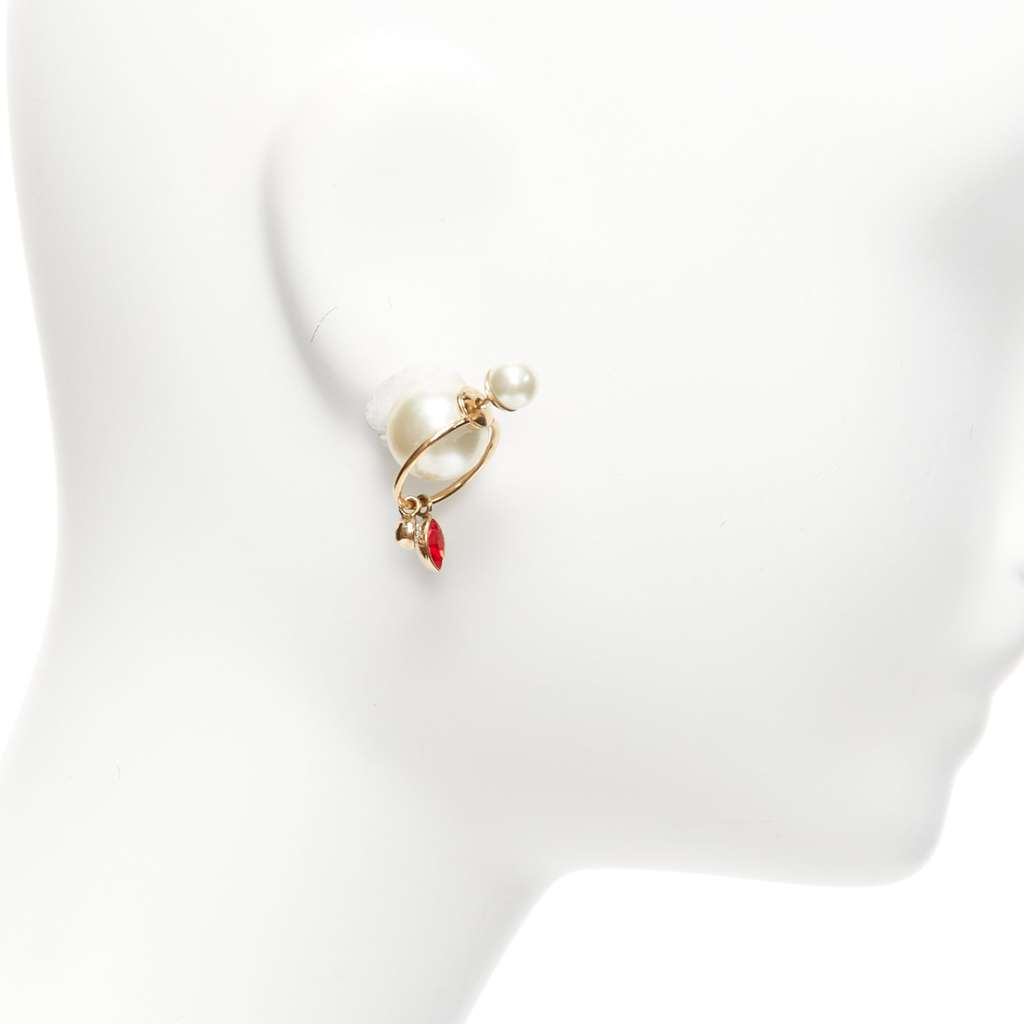 Dior Crystal Hoop Earrings Gold Pearl Very good - Model View