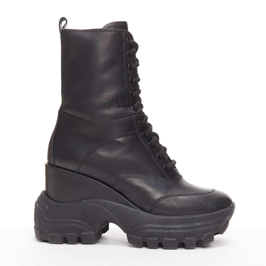 Miu Miu Monogram Tall Rain Boots Black Leather Good - Front View