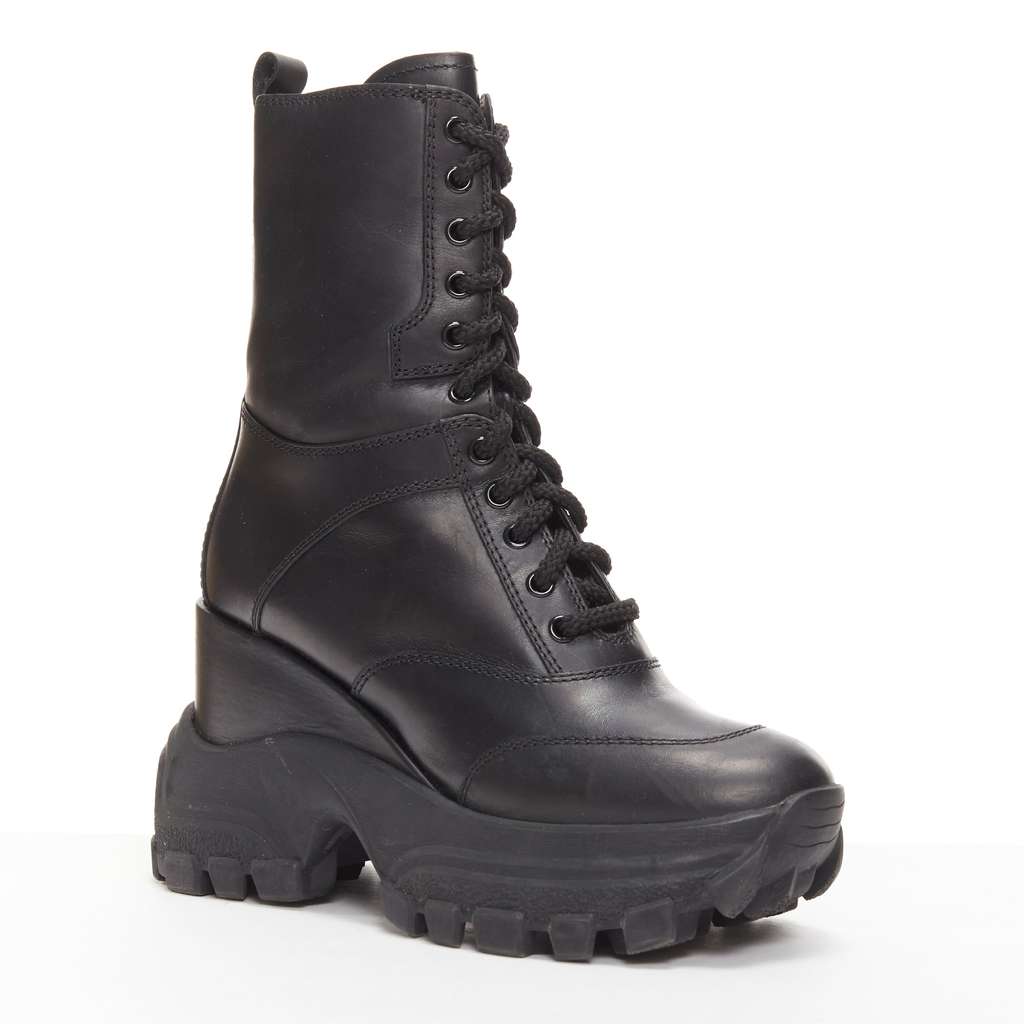 Miu Miu Monogram Tall Rain Boots Black Leather Good - Back View