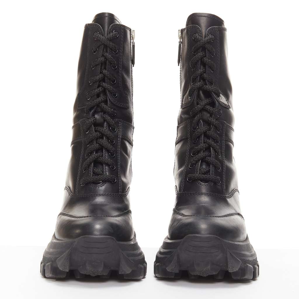 Miu Miu Monogram Tall Rain Boots Black Leather Good - Inside View