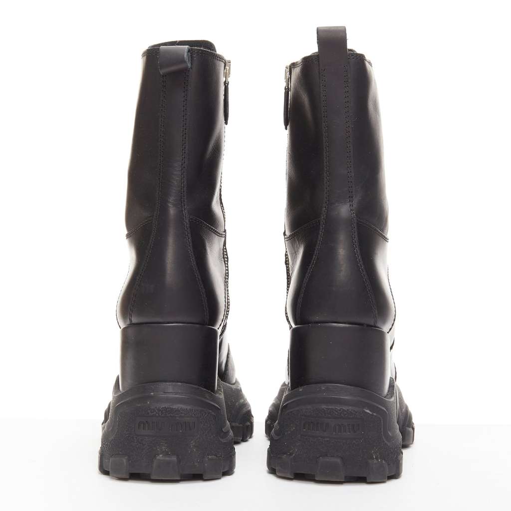 Miu Miu Monogram Tall Rain Boots Black Leather Good - Box View