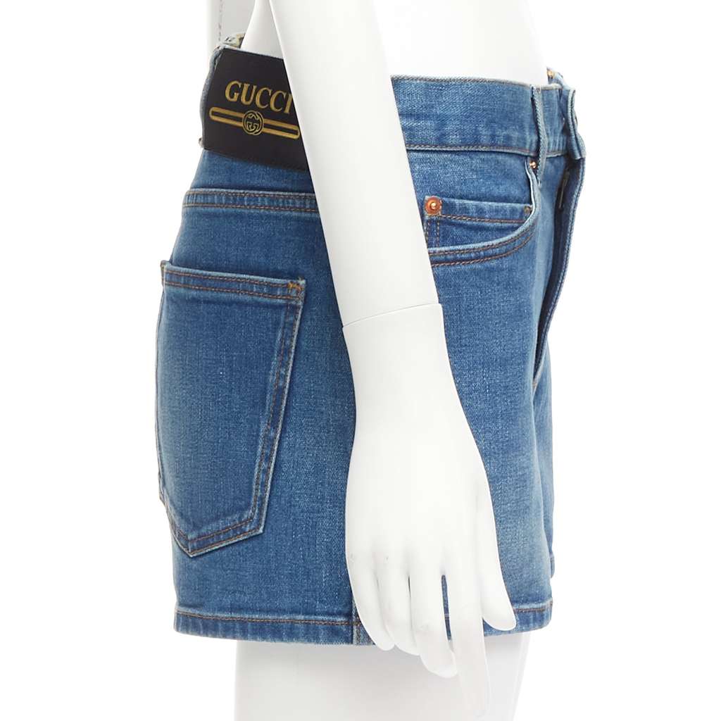 Gucci Logo Patch Shorts Blue Cotton Never worn - Model View