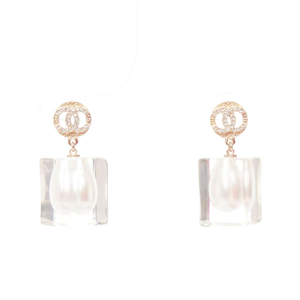 Chanel Encased Pearl Earrings White Pearl Never worn - Front View
