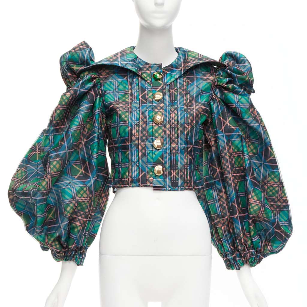 Chopova Lowena Plaid Puff Shirt Green Polyester Very good - Front View